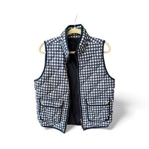 J. Crew Blue and White Checkered Gingham Quilted Warm Vest